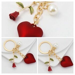 3 pcs Elegant Red Heart and Rose Charm Bracelet